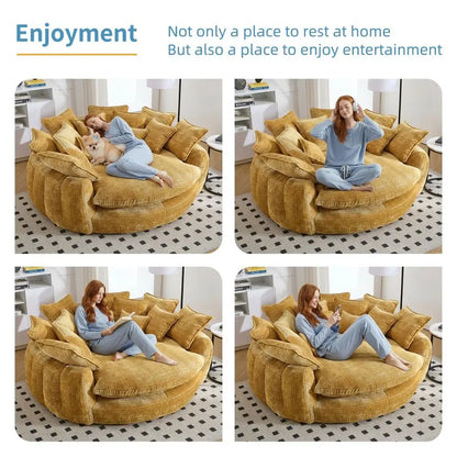 Oversized Round Sofa Bed, Large Chenille Bean Bag Chair, No Assembly Required Cloud Couch, Fluffy Plush Chaise Lounge Chair Ind