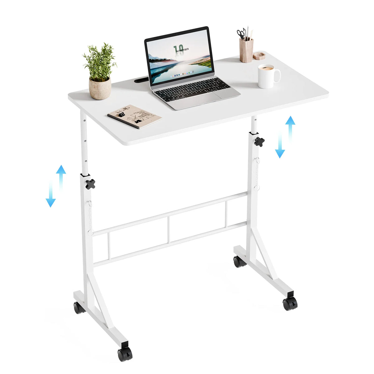 JHK Adjustable Mobile Desk With Locking Wheels For Home Office