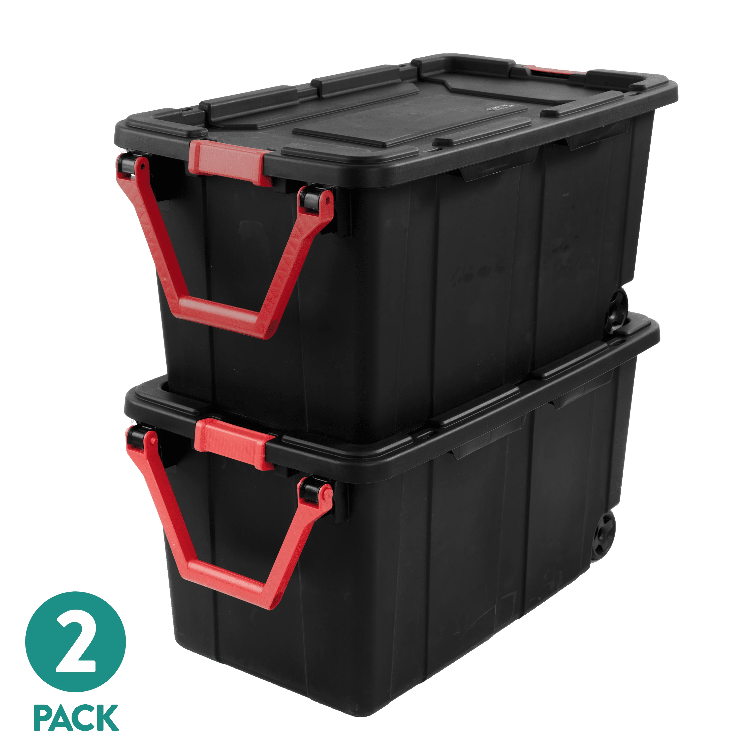 Sterilite Extra Large Storage Bin, 40 Gallon Wheeled Plastic Storage Container with Handle, Black, Pack of 2, Industrial