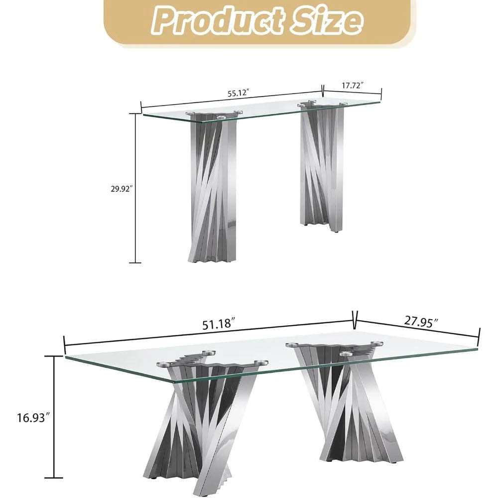 3 Piece Luxury Living Room Table Set, Modern Glass Coffee Table Set of 3, Includes Coffee Table,Console Table &amp; End Table, Tempe