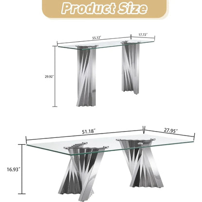 3 Piece Luxury Living Room Table Set, Modern Glass Coffee Table Set of 3, Includes Coffee Table,Console Table &amp; End Table, Tempe