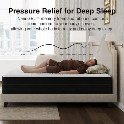 King Size 12-Inch Cooling Hybrid Mattress with Upgraded Coil Support
