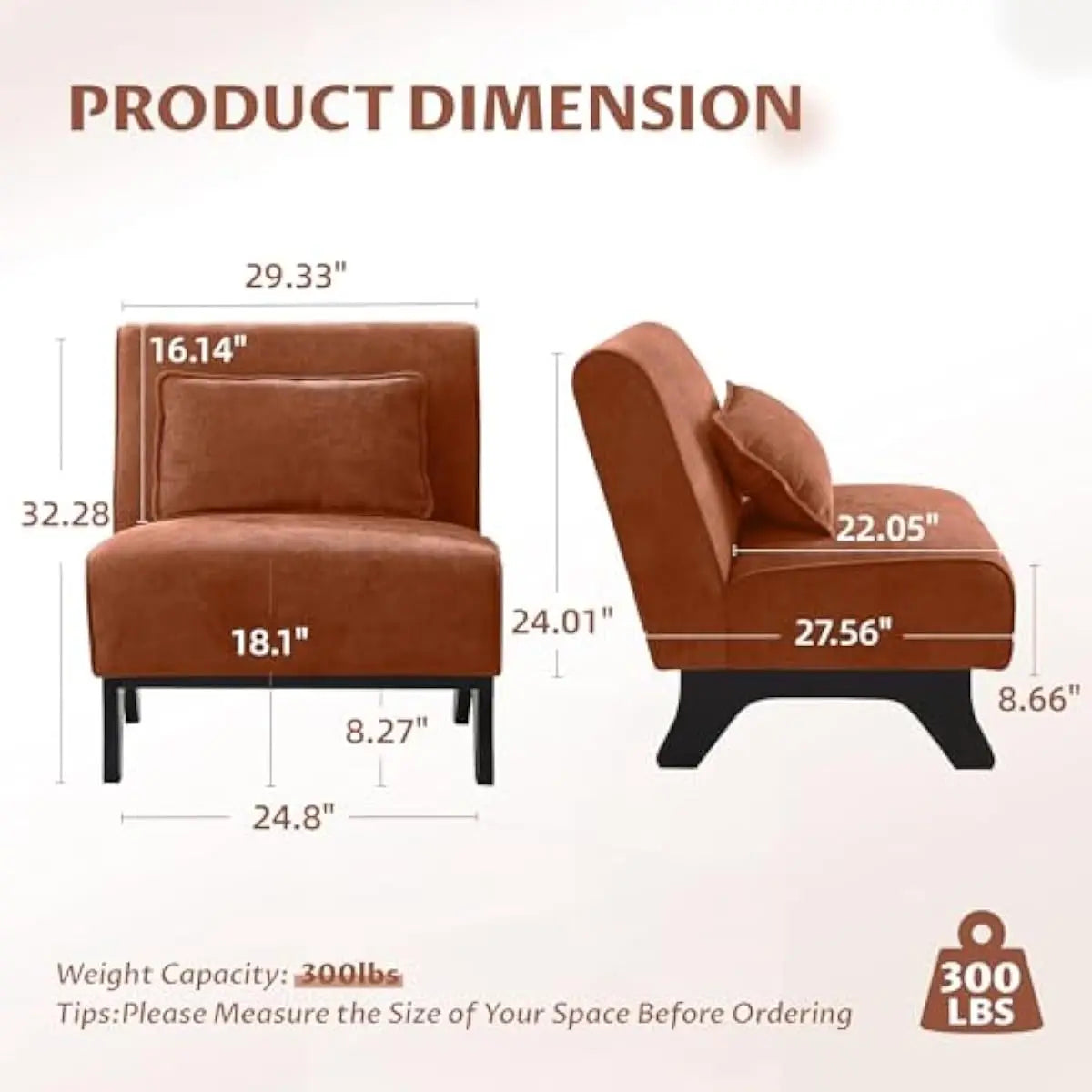 Upholstered armless lounge chairs set of two – wood frame construction with high-density foam cushioning and integrated back pil