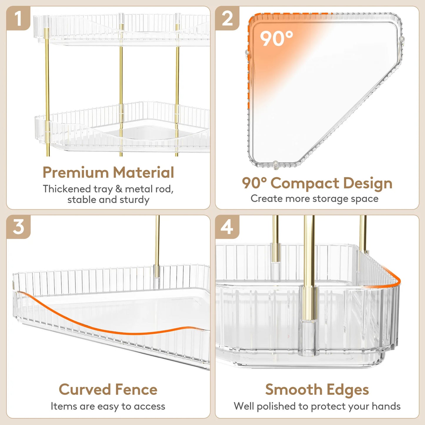 High-concerned Corner Bathroom Organizer Plastic Countertop Tray