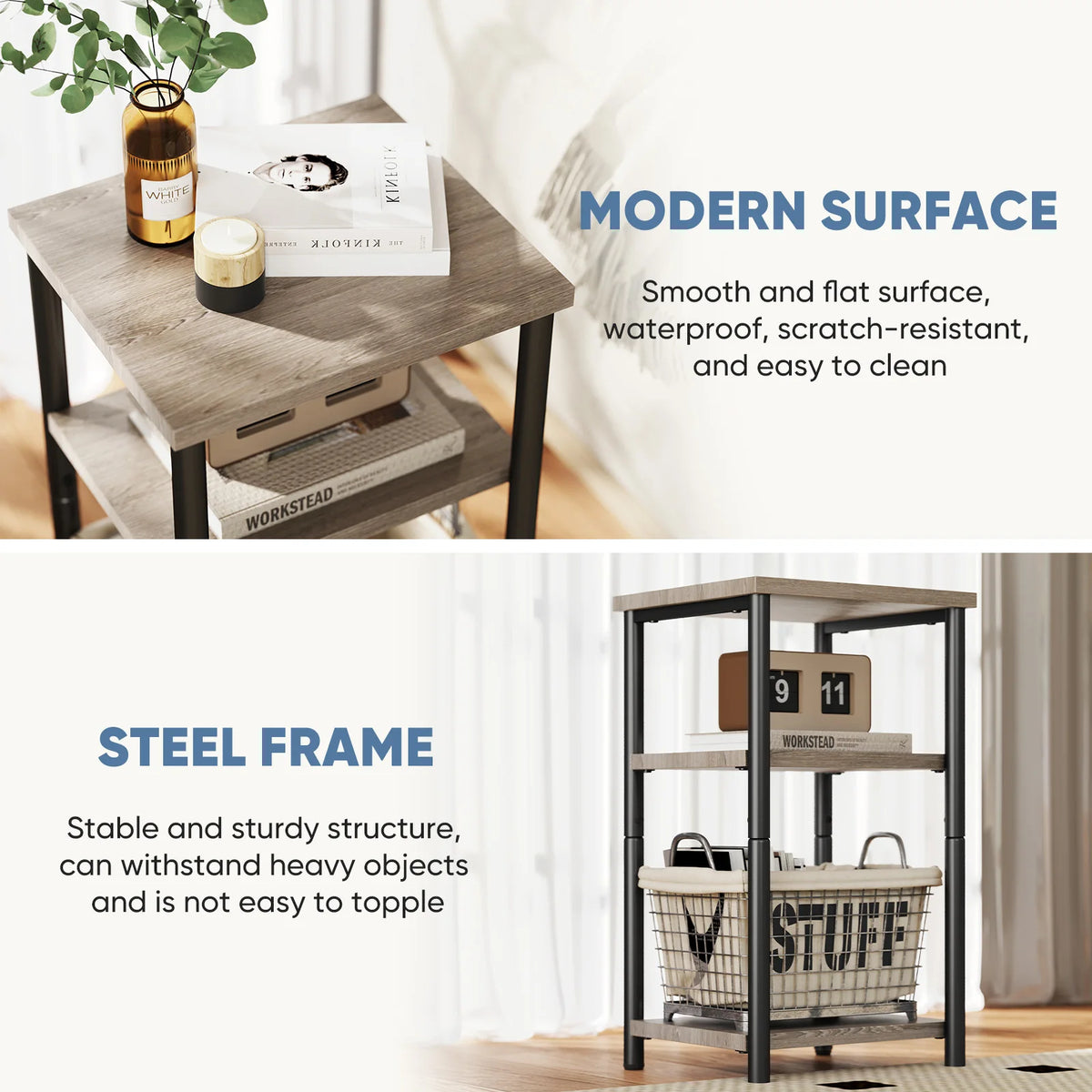 MCQ Three Tier Wood Coffee Table With Storage Shelf