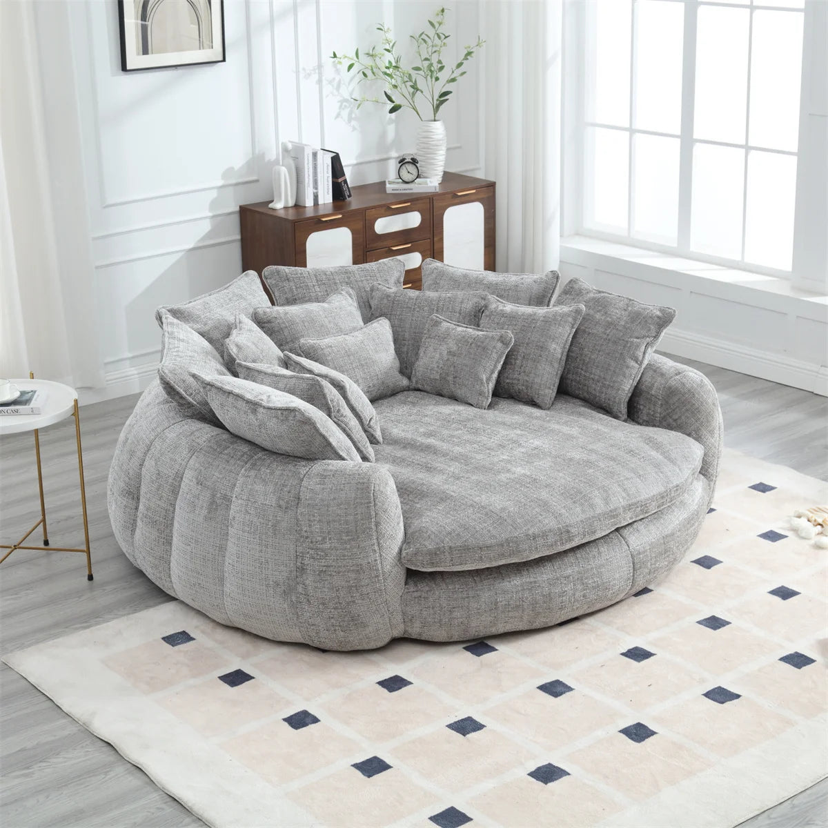 81.1" Cloud Couch Sleeper Sofa, Oversized Round Chaise Lounge Chair with 14 Pillows, Modern Chenille Boneless Couch, Memory Foam