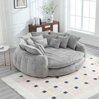 81.1" Cloud Couch Sleeper Sofa, Oversized Round Chaise Lounge Chair with 14 Pillows, Modern Chenille Boneless Couch, Memory Foam