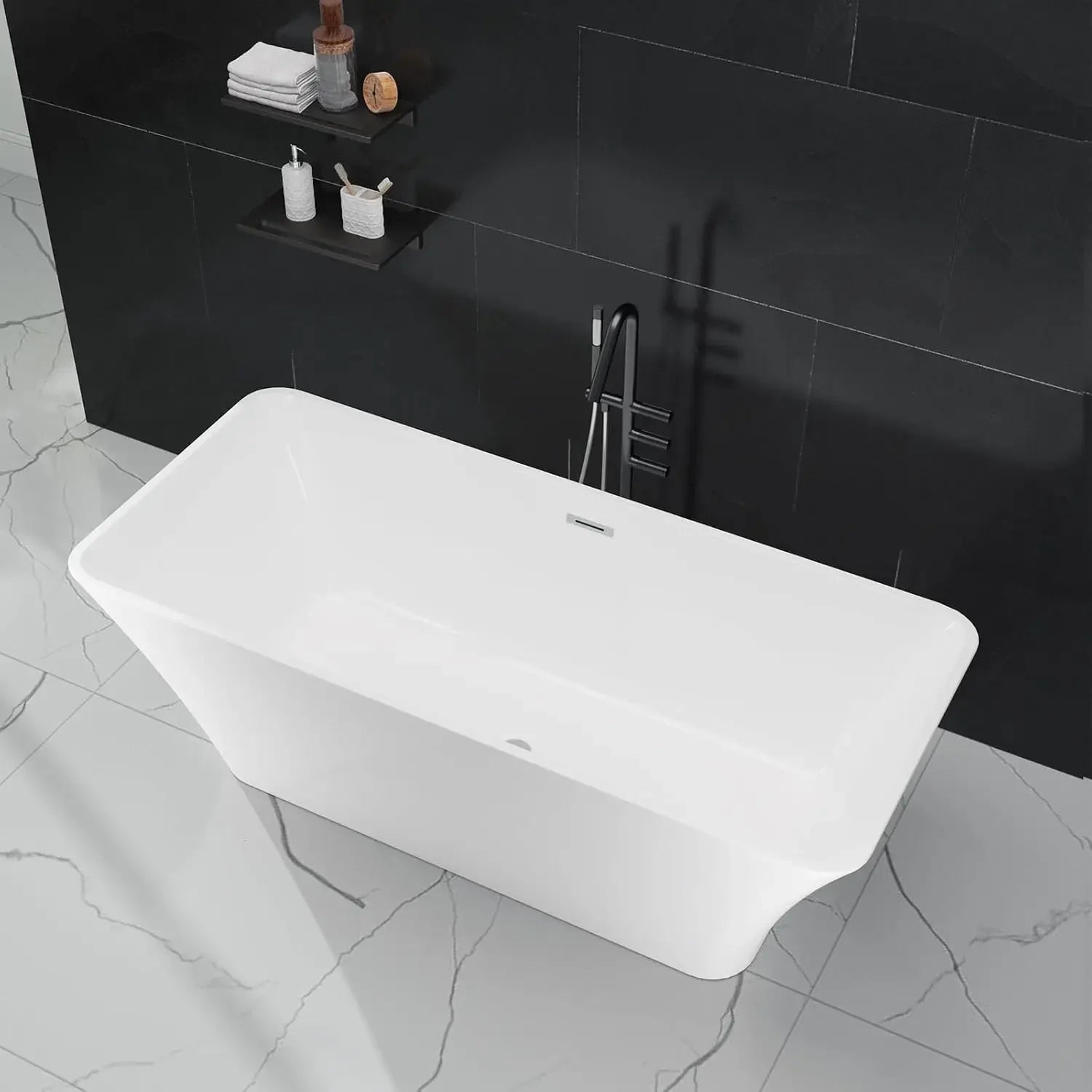 Freestanding Bathtub 59 inch Acrylic Soaking Tub with Chrome Drain, Compact Oval Bath for Bathroom Upgrade and Relaxing Home Spa