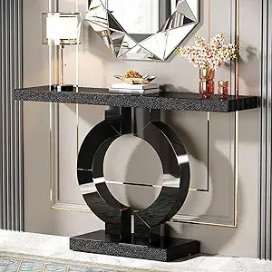 43” Modern Console Table with O-Shaped Base, Entryway Sofa Table with Mirror Finish for Living Room, Hallway, Entrance