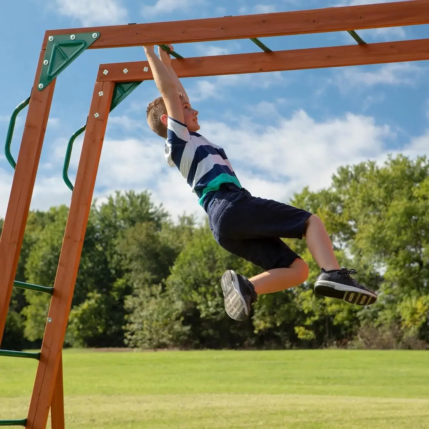 Hot SalesII Cedar Wood Swing Set with Wave Slide, Raised Clubhouse, Crow&