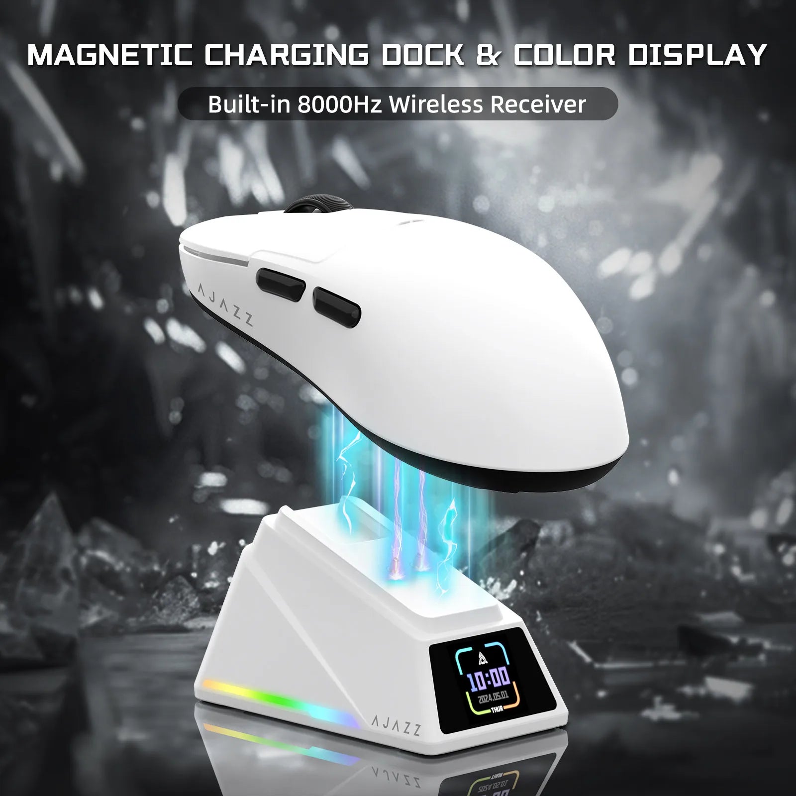 AJAZZ AJ159APEX 8Khz Wireless Gaming Mouse Ultralight Magnetic Screen Charging Dock PAW3950 BT/2.4Ghz/Type-c Wired Programmable