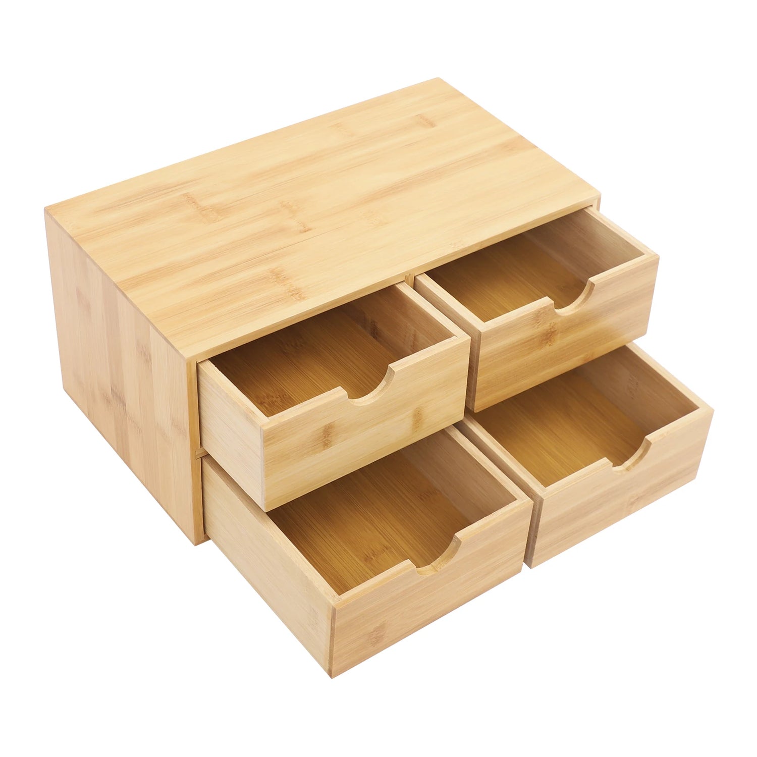 4-Drawer Desktop Organizer Bamboo Tabletop Storage Organization Box Recess Handles Simple Design Home Office Decor