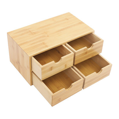 4-Drawer Desktop Organizer Bamboo Tabletop Storage Organization Box Recess Handles Simple Design Home Office Decor