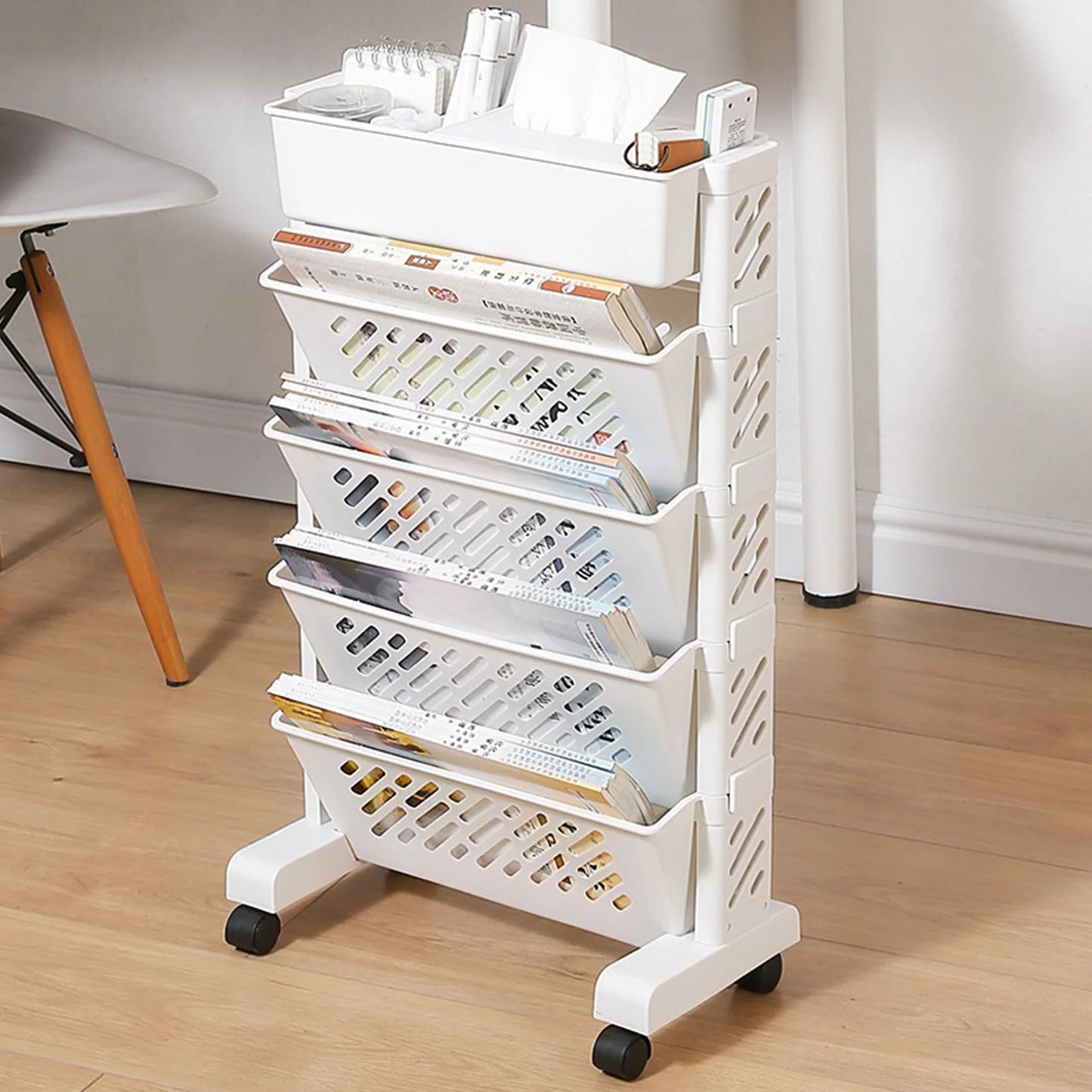 Storage Organizer Shelf Movable Bookshelf Large Capacity Rotatable Removable Plastic Practical Rolling Organization Shelf