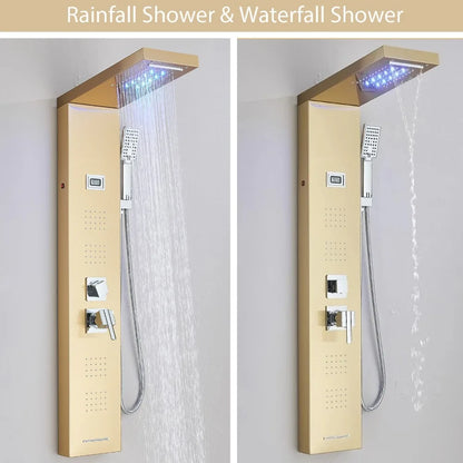 Gold Stainless Steel Shower Panel Tower System Massage Body Jets With Tub Spout