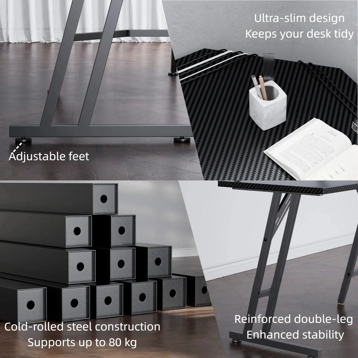 FRODROVIA L-Shaped Gaming Desk With LED Lights And Monitor Stand