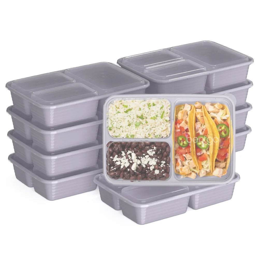 20-Piece Meal Prep Kit 3-Compartment Storage Containers with Lids Stackable Microwave Safe Reusable BPA-Free Healthy Portion