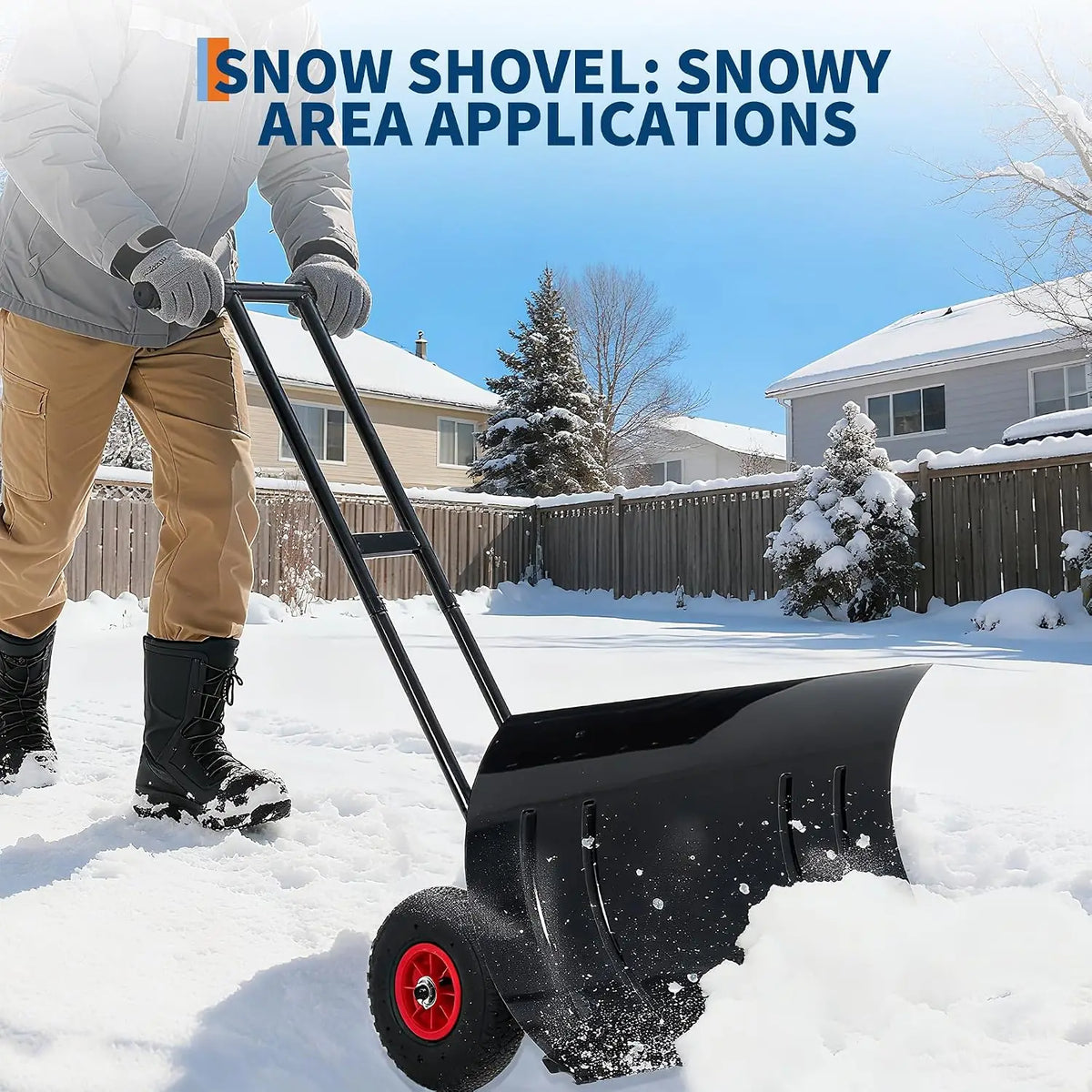 HiMISS Heavy Duty Wheeled Snow Shovel With Adjustable Angled Blade