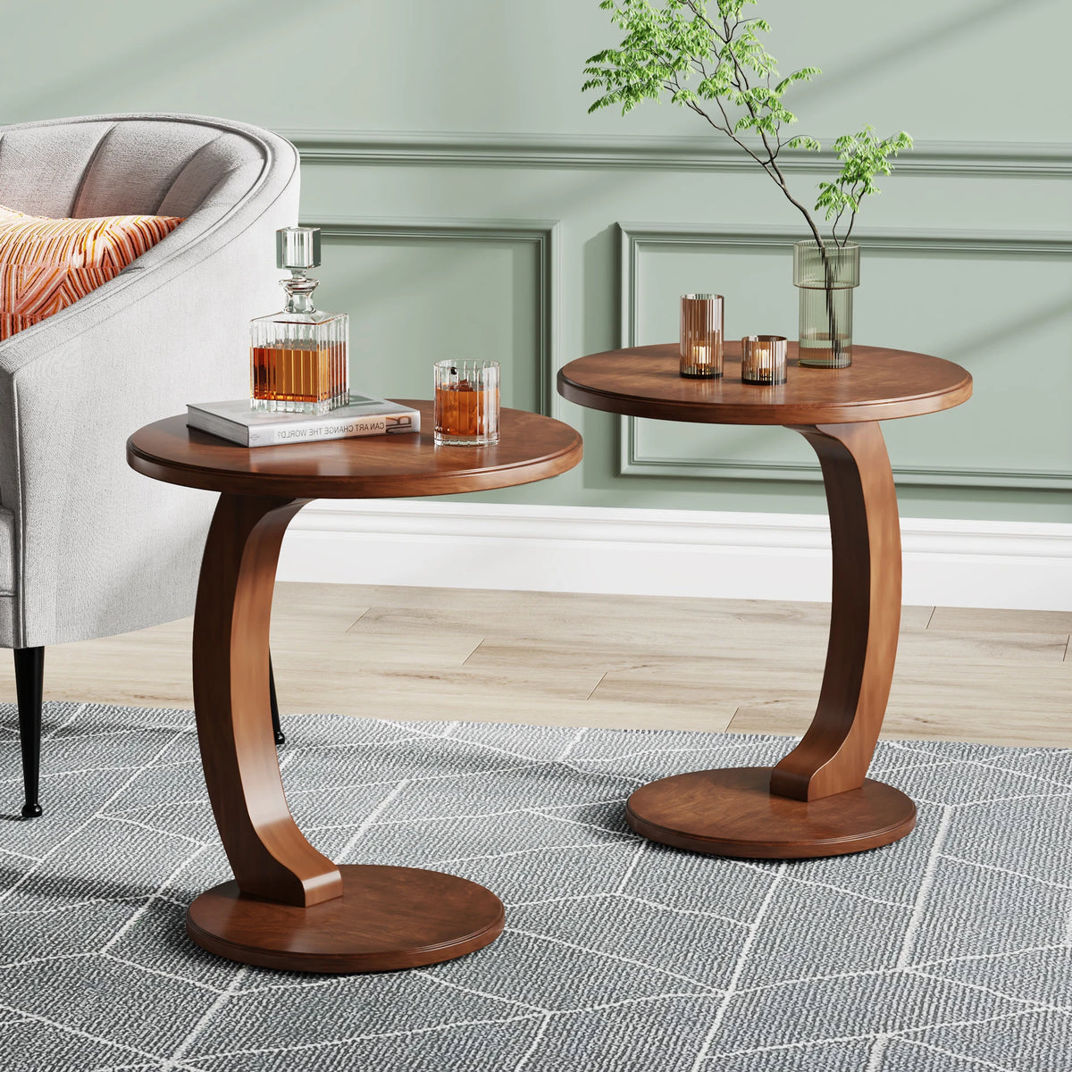 Tribesigns Round C Shaped Wood End Table Couch Side Table
