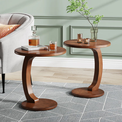 Tribesigns Round C Shaped Wood End Table Couch Side Table