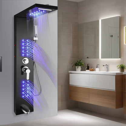 KEMAIDI Stainless Steel Shower Panel Tower System LED Shower Head 5-Function Faucet Rain Massage System with Body Jets Shower