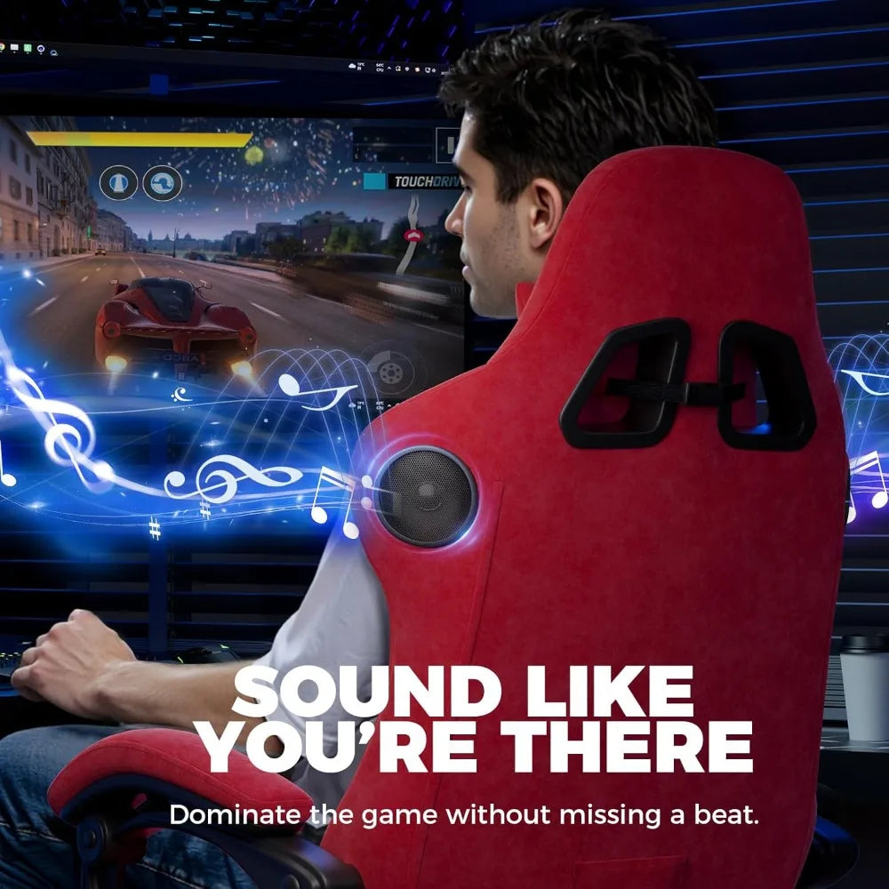 Gaming Chair with Built-in Speakers &amp; Bluetooth, Ergonomic Reclining Design with Footrest for Adults - Red Velvet