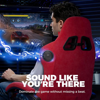 Gaming Chair with Built-in Speakers &amp; Bluetooth, Ergonomic Reclining Design with Footrest for Adults - Red Velvet