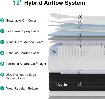 King Size 12-Inch Cooling Hybrid Mattress with Upgraded Coil Support