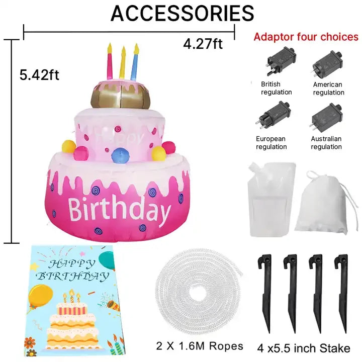 Inflatable Birthday Cake Outdoor Decorations with Candles LED Lighted Blow Up Happy Birthday Party Toys Home Garden Decorations