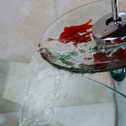 MEKKHALA Tempered Glass Vessel Sink Goldfish Pattern And Faucet Set