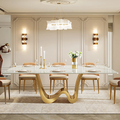 Tribesigns 78.74" Sintered Stone Dining Table for 6-8, Modern Rectangle Dining Table, Luxury White &amp; Gold Kitchen Table