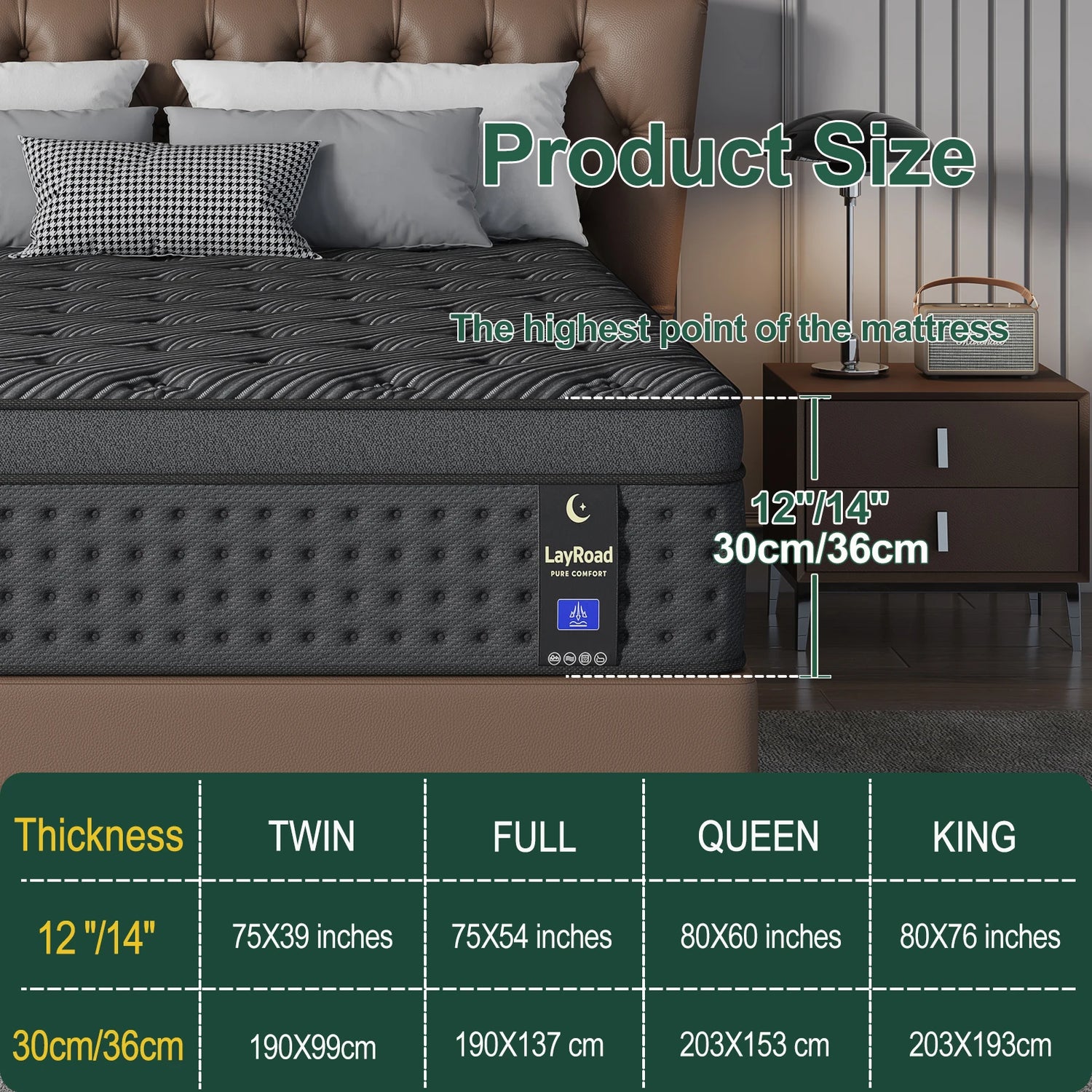 12"14"Twin Full Queen King Size Mattress in a Box Hybrid Spring Memory Foam,Euro Top Mattresses Medium Firm for Motion Isolat