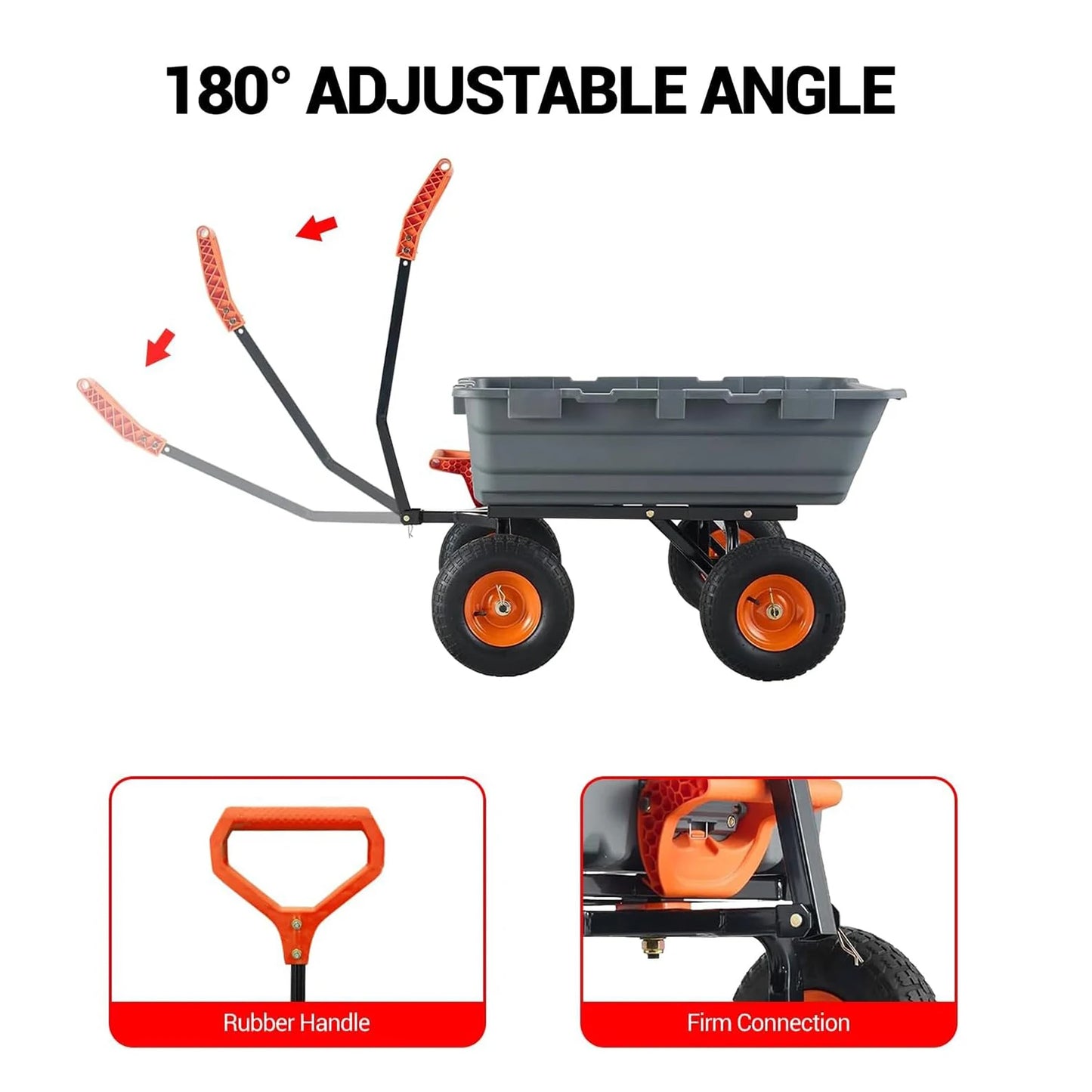 Garden Cart Poly Garden Dump Cart Versatile Dump Wagon Steel Frame Utility Dump Wagon Outdoor Wheelbarrow for Garden Yard Beach