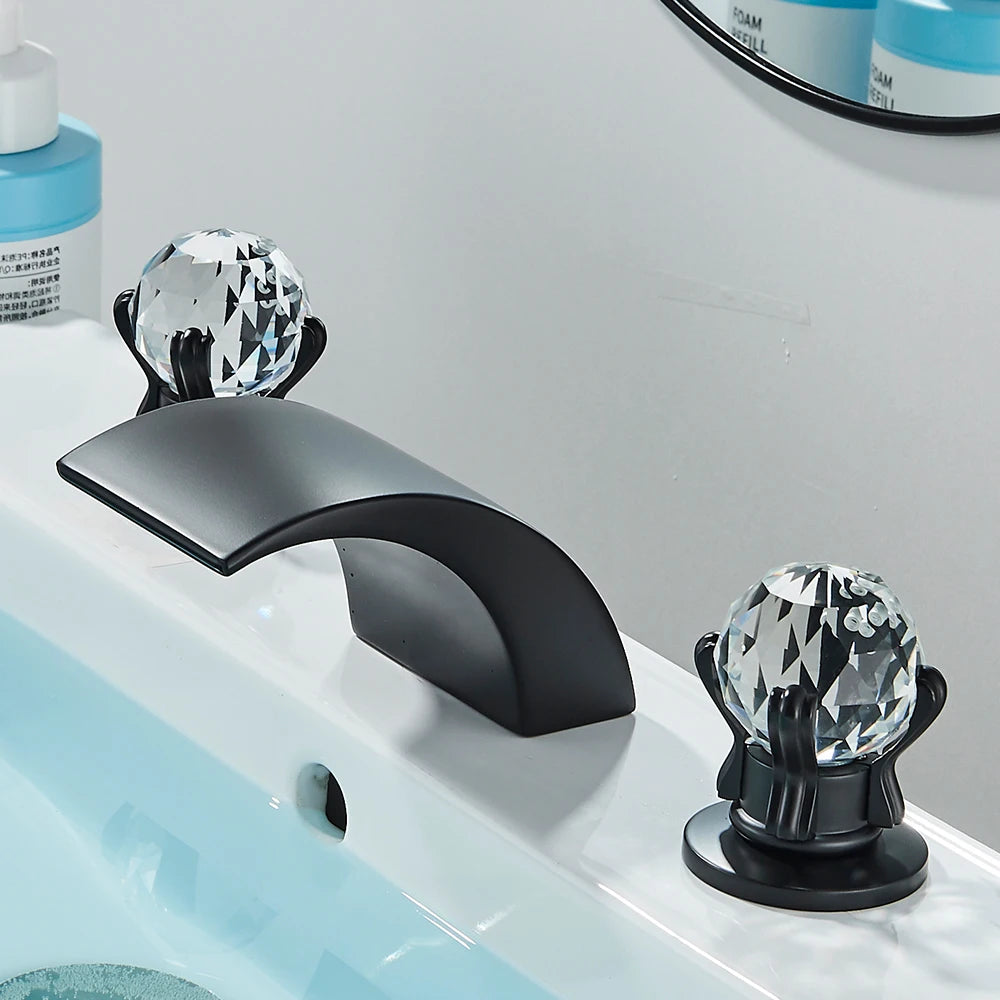 Quyanre LED Widespread Bathroom Faucet Waterfall Lavatory Mixer