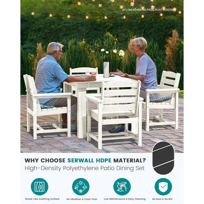Outdoor Dining Set for 4, HDPE Square Table and Chairs Set All Weather Patio Dining Set with 4 Classic Dining Chairs, 5-Piece P