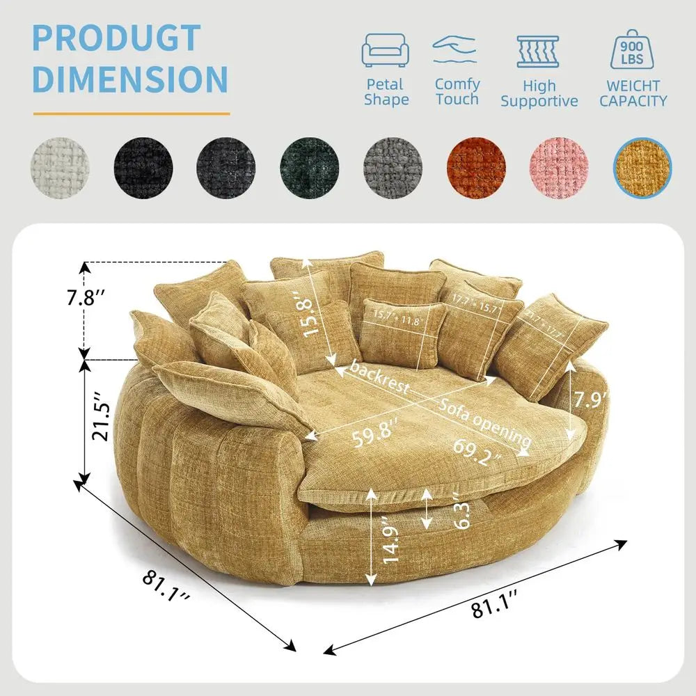 Oversized Round Sofa Bed, Large Chenille Bean Bag Chair, No Assembly Required Cloud Couch, Fluffy Plush Chaise Lounge Chair Ind