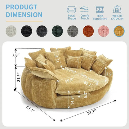 Oversized Round Sofa Bed, Large Chenille Bean Bag Chair, No Assembly Required Cloud Couch, Fluffy Plush Chaise Lounge Chair Ind