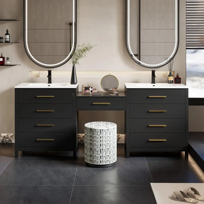 84" Modern Bathroom Vanity Sink Combo with 24" Makeup Desk 30" Dual Basins Faucets Drains White Customized