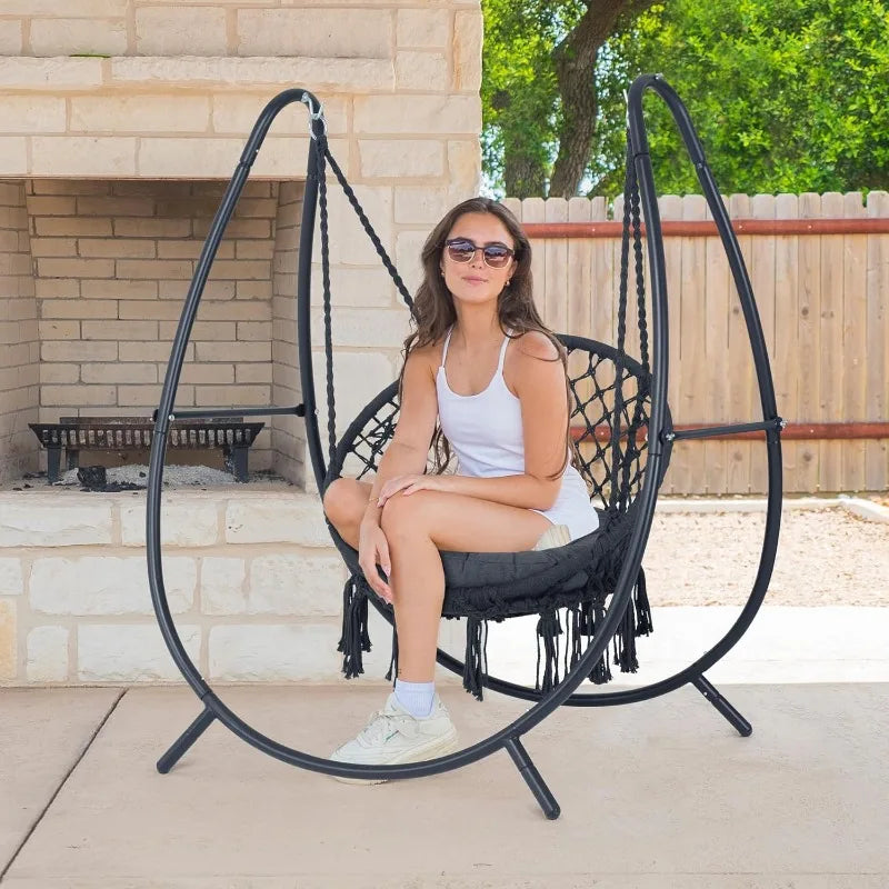 Hammock Swing with Stand Included, Outdoor Hanging Swing Chair with Stand and Removable Seat Cushion, Max 400 Lbs, Dark Gre