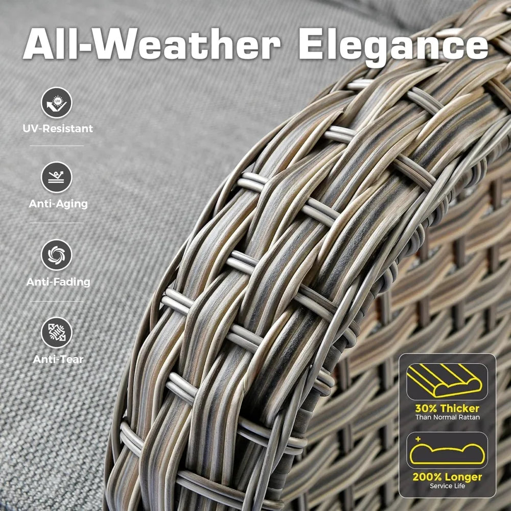 4-Piece Outdoor Patio Furniture Set,All Weather Wicker Rattan Patio Seating Sofa and Chair Set with Glowing Coffee Table,Outdoor