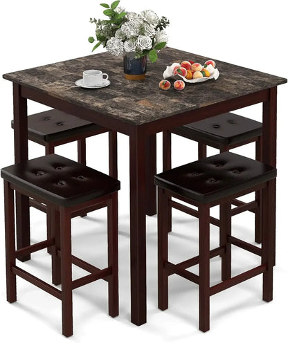 Dining Table Set for 4, Kitchen Table Chairs Set of 4, Counter Height Dining Table Set with 4 Bar Stools, Space-Saving Dinette T