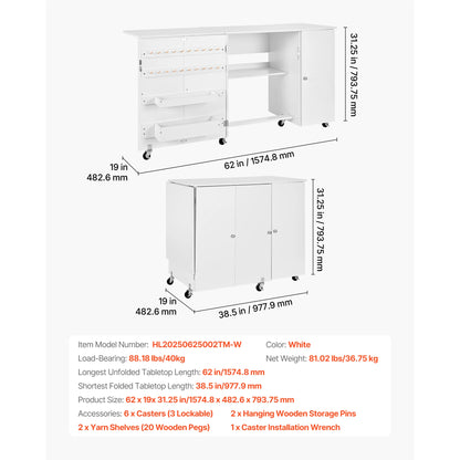 SucceBuy Folding Sewing Table With Cabinet And Charging Station For Home