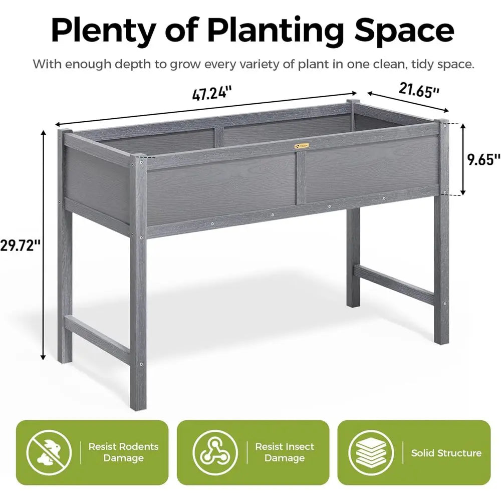 Elevated Garden Bed in HDPE for Outdoor Planting of Vegetables, Herbs, and Flowers - Weather-Resistant Patio and Balcony Planter