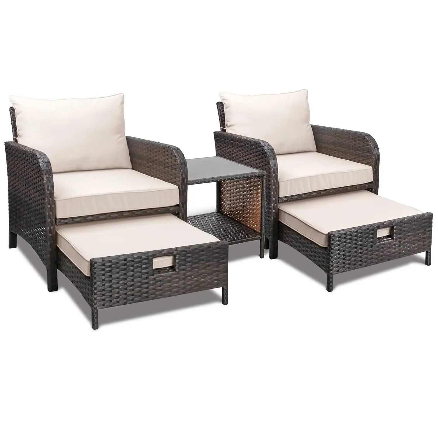 Balcony Furniture 5 Piece Patio Conversation Set, PE Wicker Rattan Outdoor Lounge Chairs with Soft Cushions 2, Customized