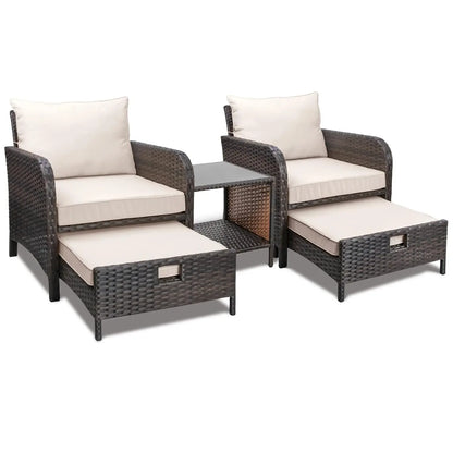 Balcony Furniture 5 Piece Patio Conversation Set, PE Wicker Rattan Outdoor Lounge Chairs with Soft Cushions 2, Customized