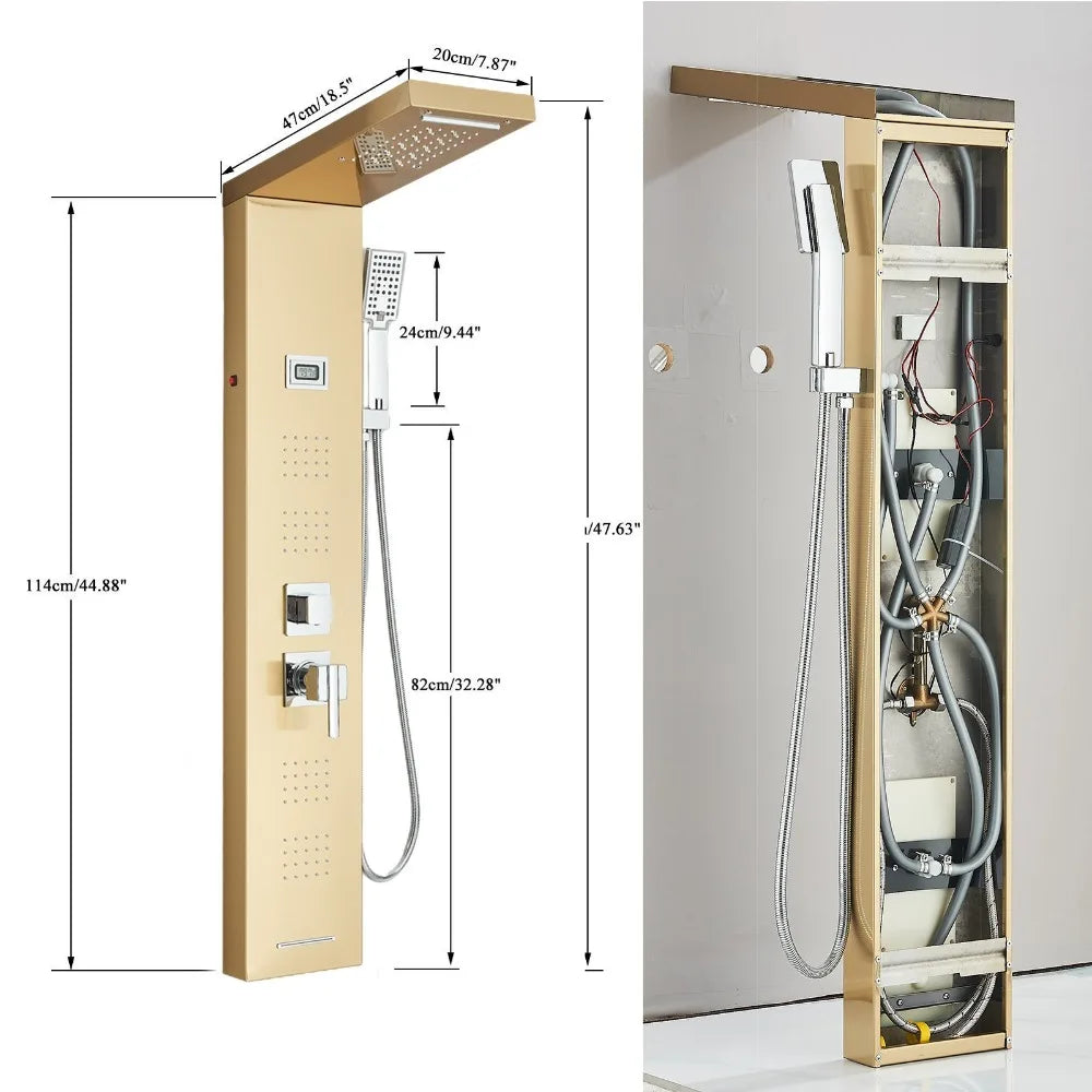 Gold Stainless Steel Shower Panel Tower System Massage Body Jets With Tub Spout