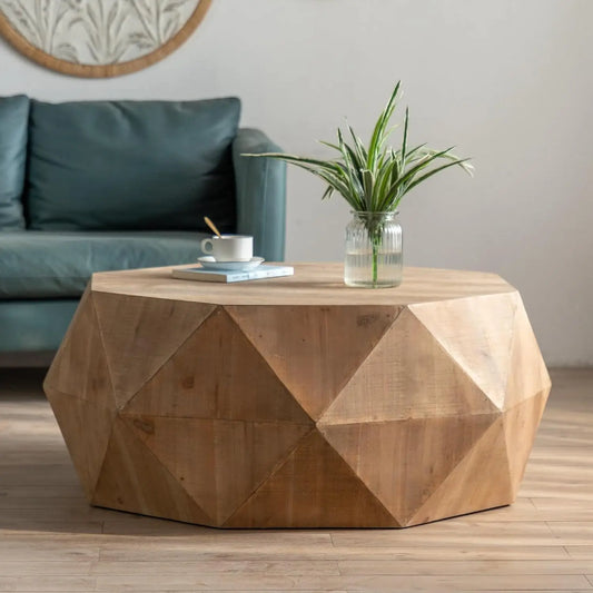 Modern Farmhouse Drum Coffee Table for Living Room