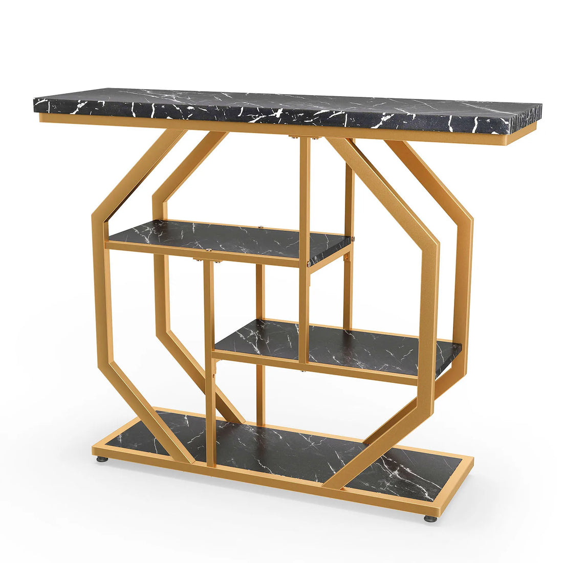 HOMASIS Console Table With Storage Shelves And Geometric Metal Frame