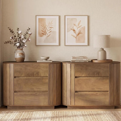 Novilla Oak Nightstand Set With Slatted Sides And Three Drawers