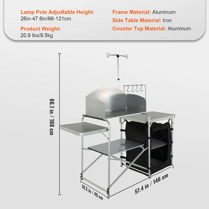 SucceBuy Camping Outdoor Kitchen Table Cabinet Foldable Cooking Storage Rack X-Shaped Aluminum Alloy Bracket for BBQ Picnic